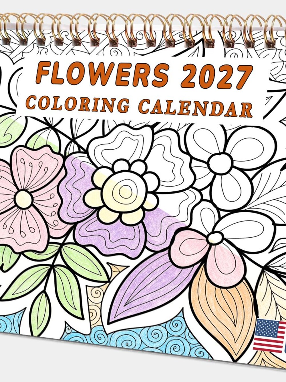 2027-12 Months Desk Coloring Calendar Desktop Planner with To-Do List (Flowers)